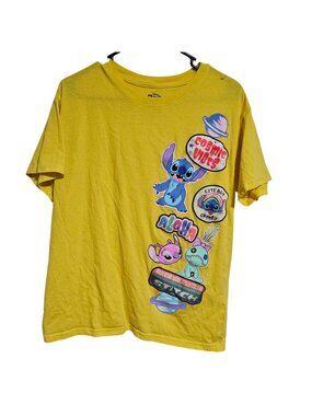 Disney Lilo and Stitch T-Shirt Size Medium Yellow Graphic Tee Cosmic Vibes Aloha